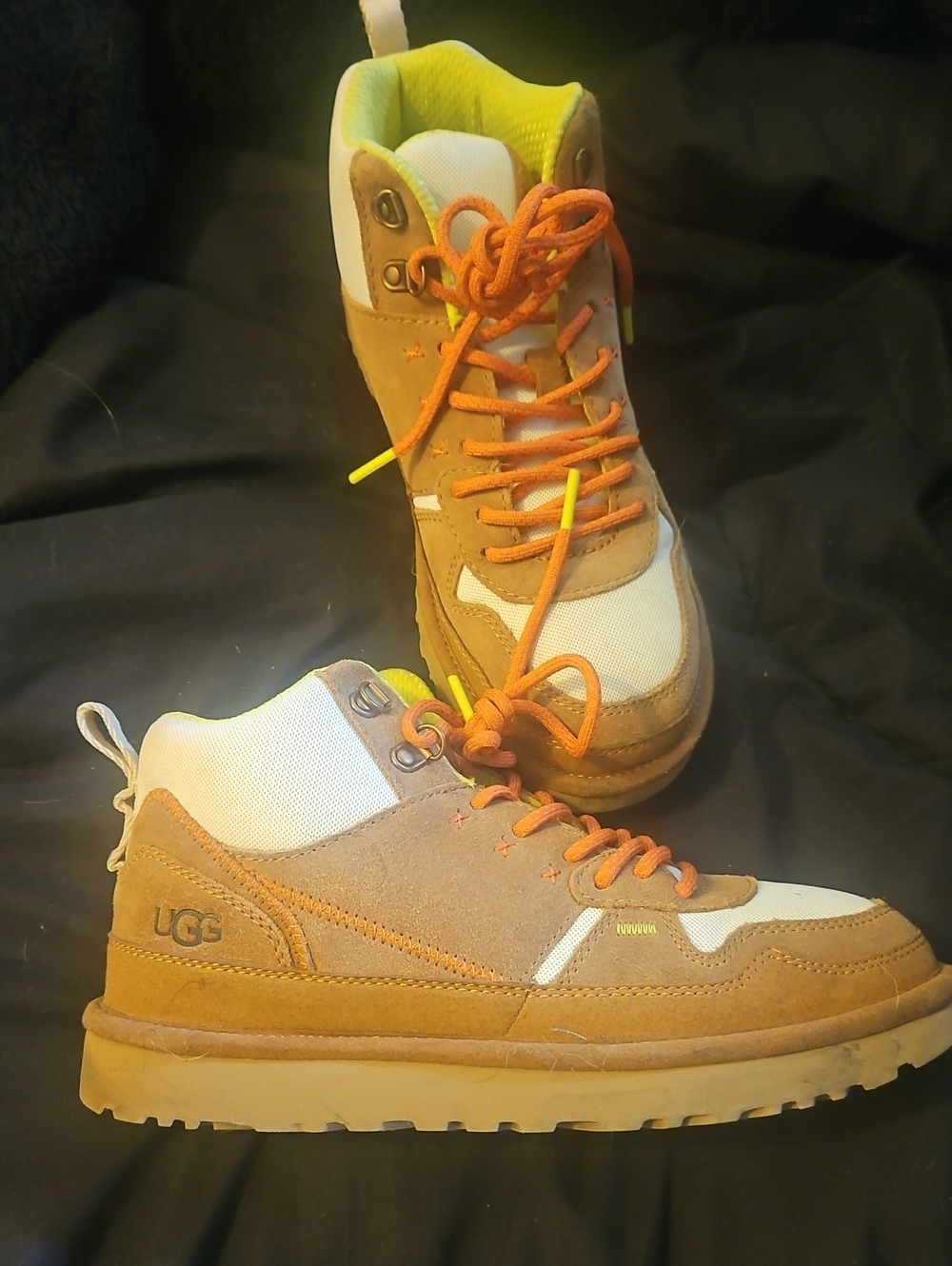 UGG  Tan, White and Orange Lace-Up Hiker Boots